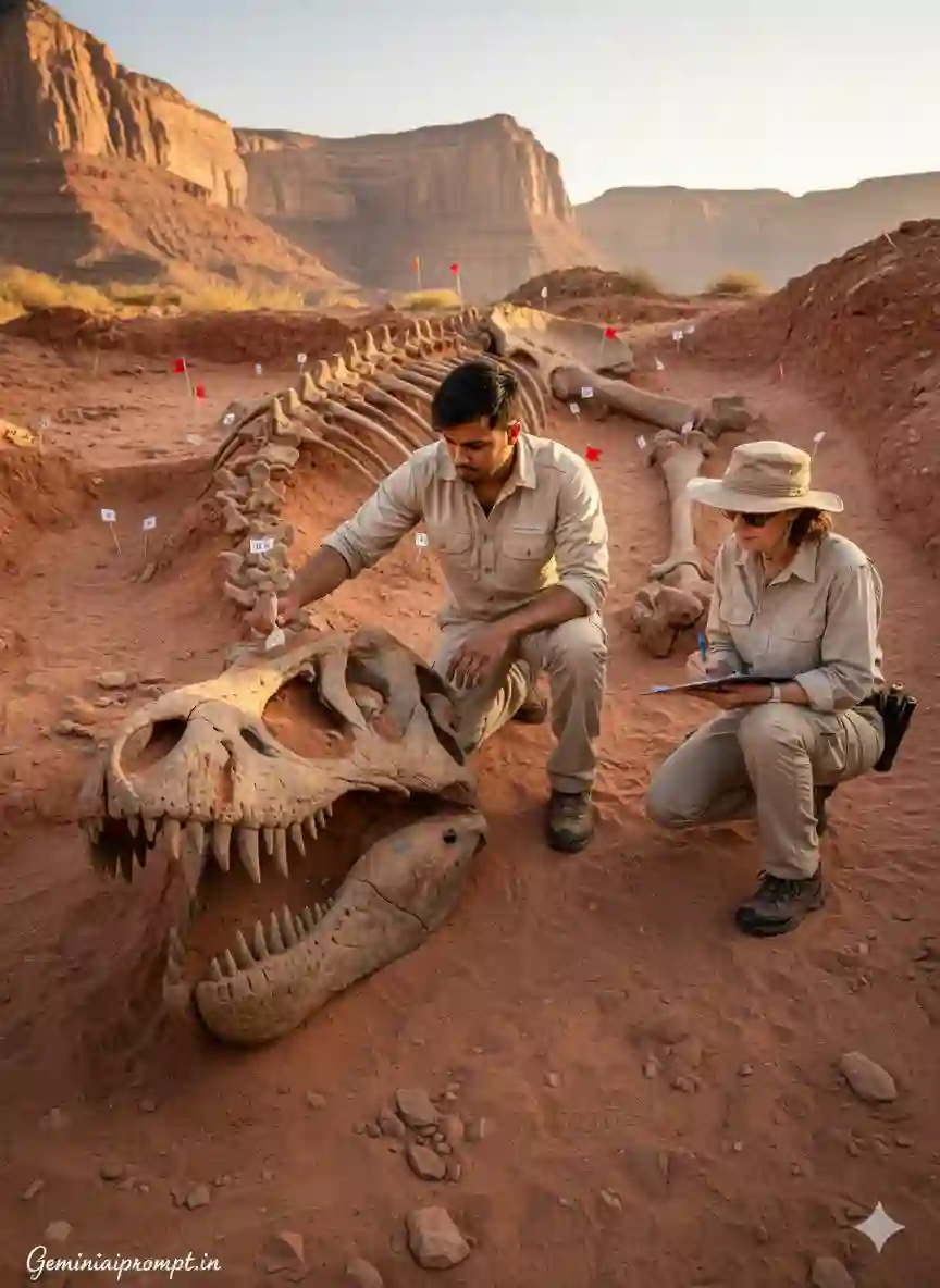 Dinosaur Excavation Archaeologist Photo Prompt